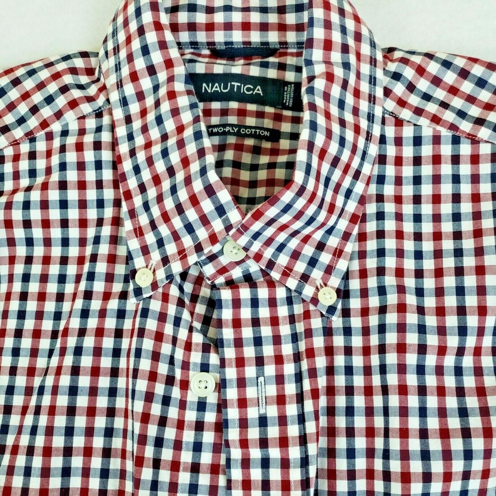 Nautica Mens Large Button Down Shirt Multicolor 80s 2 Ply Cotton Check L